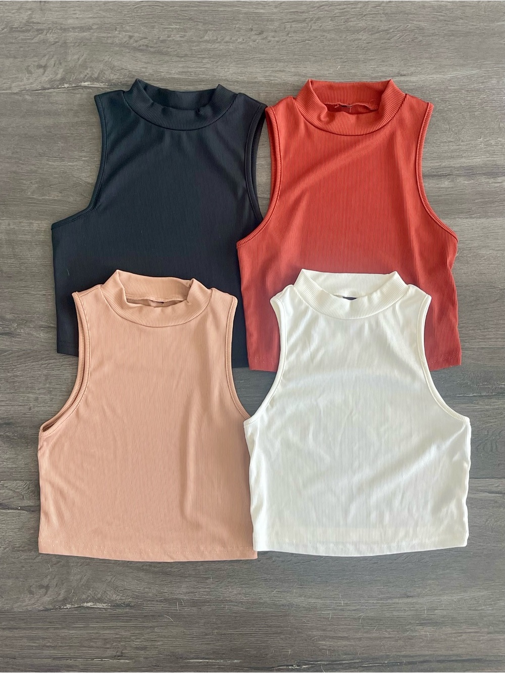 Women’s Ribbed Mock Neck Crop Tank - Black, Rust, Tan, White